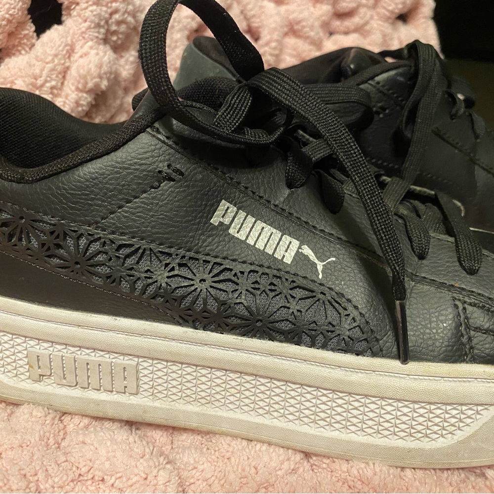 Puma Black and White Sneakers with Embossed Design